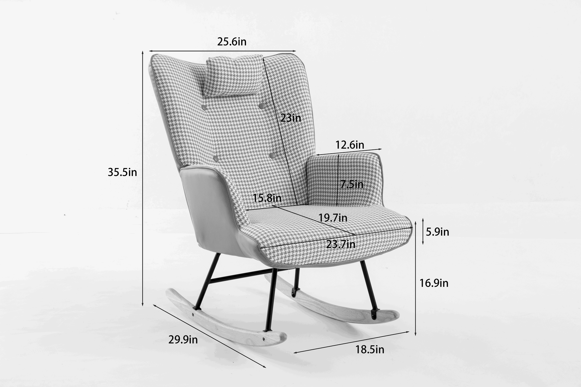 35.5 inch Rocking Chair Soft Houndstooth Fabric Leather Fabric Rocking Chair (orange) - FurniFindUSA