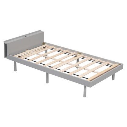 Modern Design Twin Size Platform Bed Frame with Built-in USB port for Grey Color - FurniFindUSA