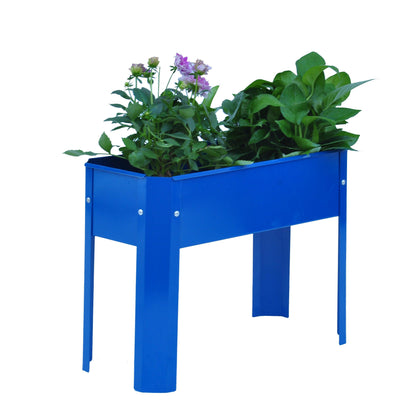 Elevated garden bed metal elevated outdoor flowerpot box suitable for backyard and terrace large flowerpot flower(Blue*2） - FurniFindUSA