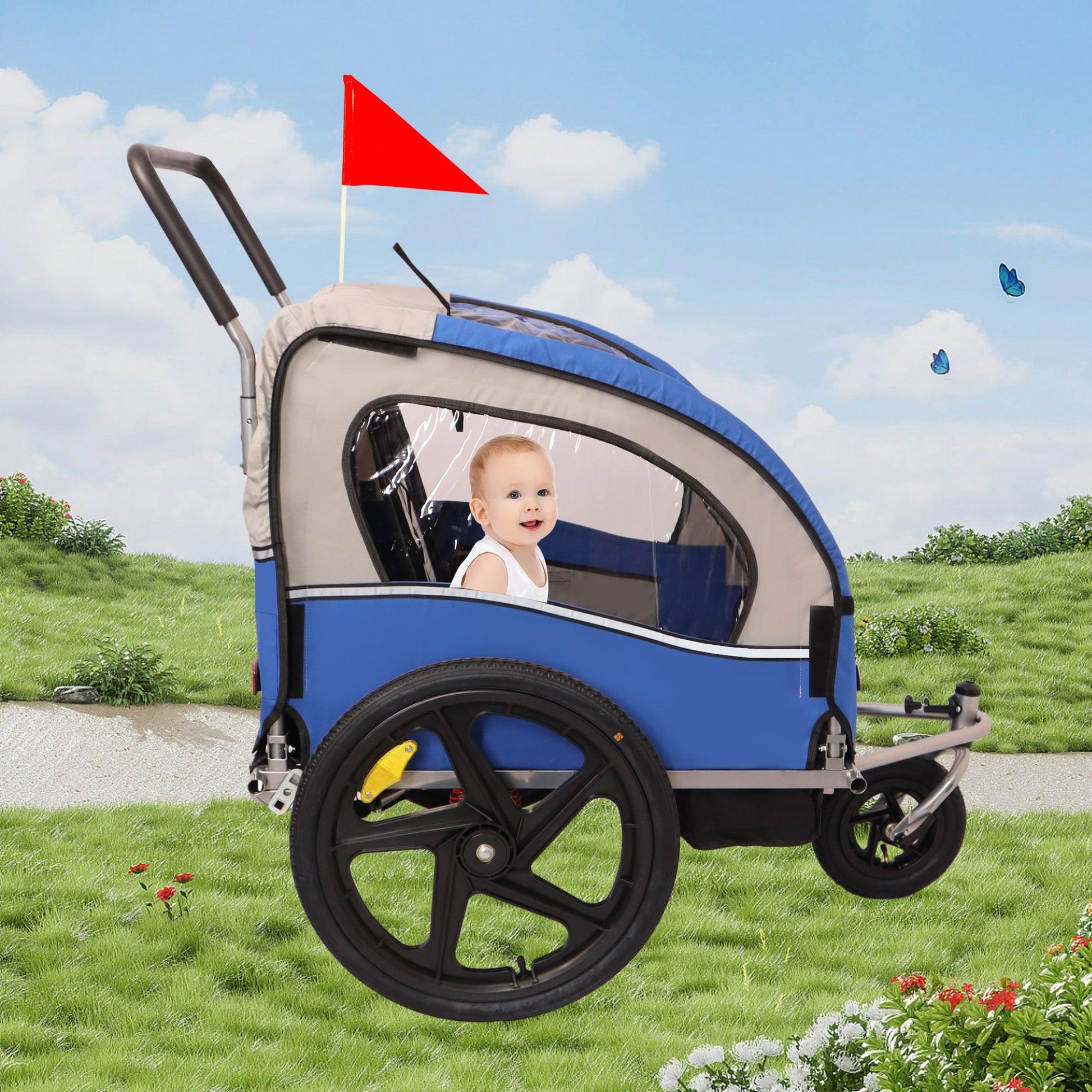 2-in-1 Double 2 Seat Bicycle Bike Trailer Jogger Stroller for Kids Children - FurniFindUSA