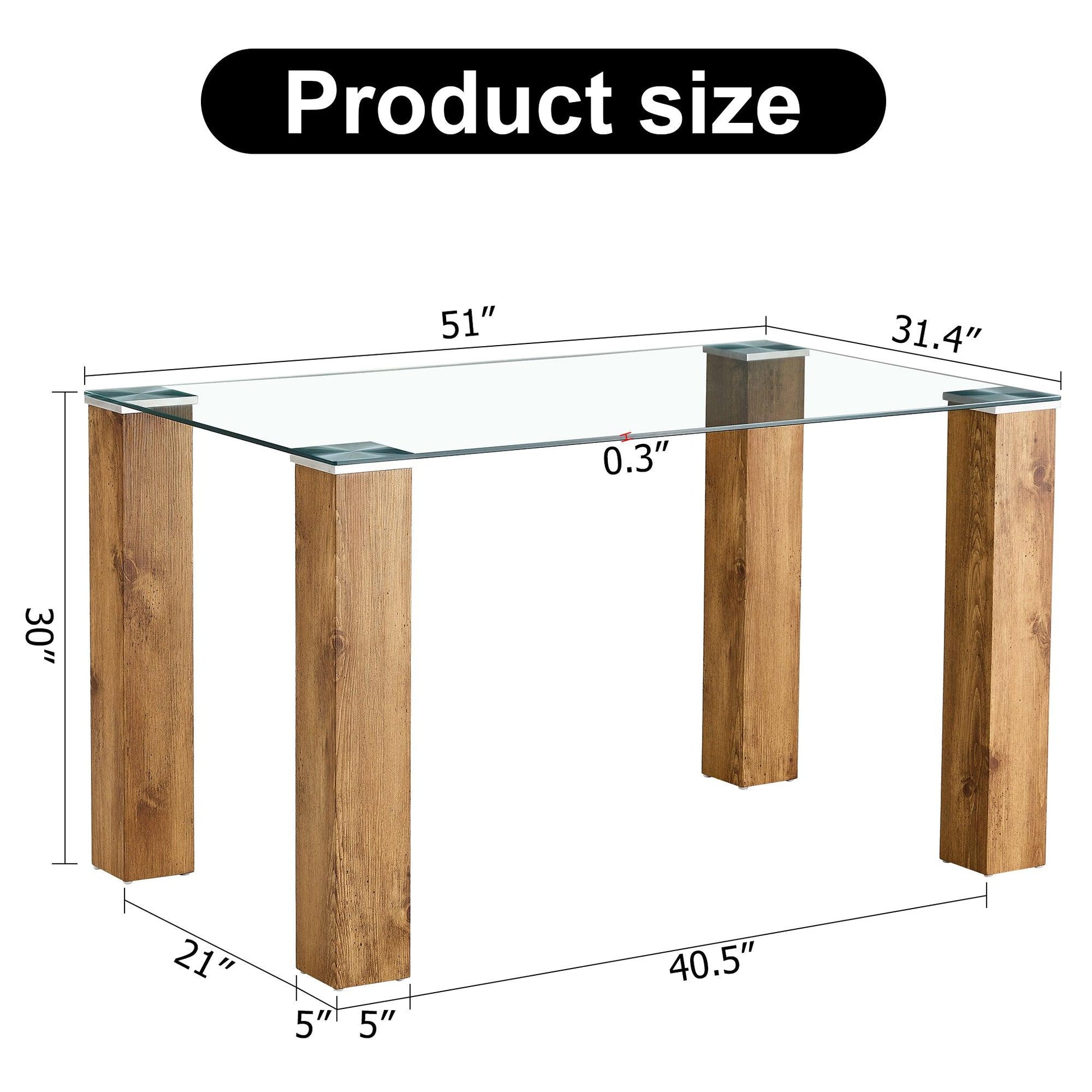 Modern minimalist rectangular dining table Glass desktop and wooden MDF table legs - FurniFindUSA