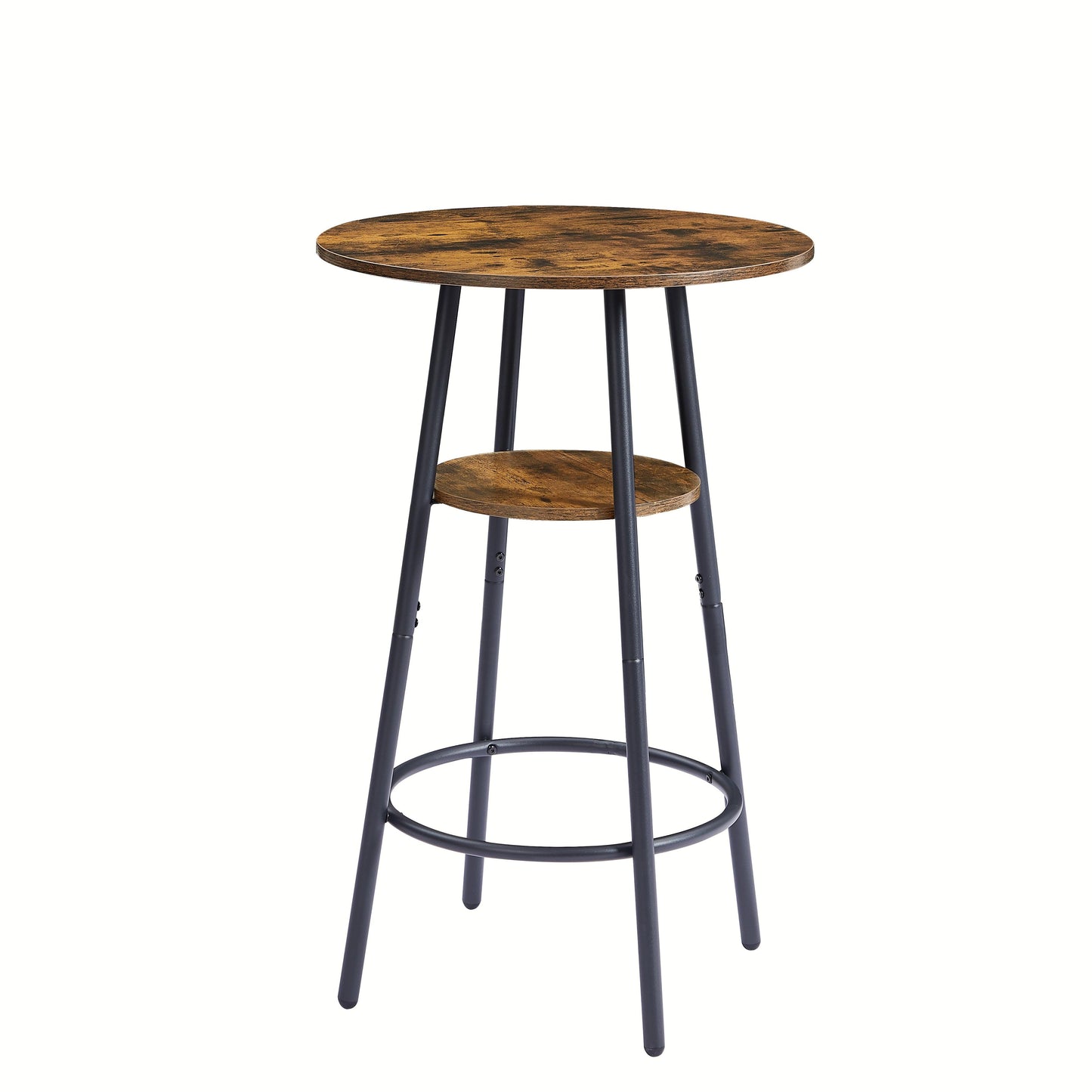 Round bar stool set with shelves stool with backrest Rustic Brown 23.6'' Dia x 35.4'' H - FurniFindUSA