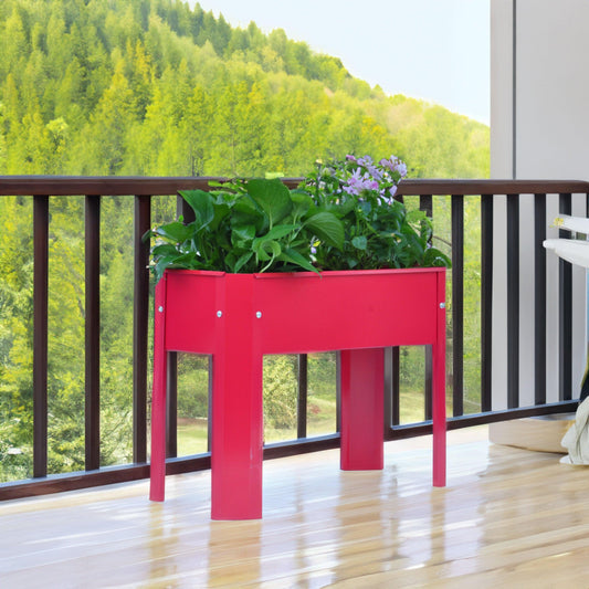 Mini Elevated garden bed, metal elevated outdoor flowerpot box, suitable for backyard and terrace, large flowerpot Red + Steel - FurniFindUSA