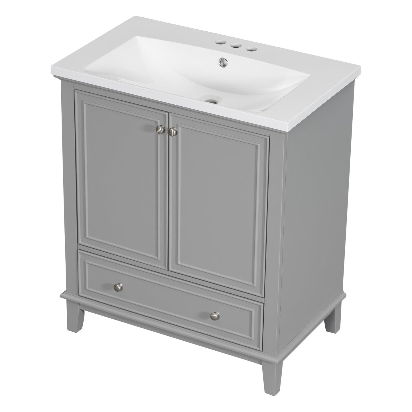 30inchgrey Bathroom Vanity with Sink ComboMulti-functional Bathroom Cabinet with Doors and Drawer Solid Frame and MDF Board - FurniFindUSA