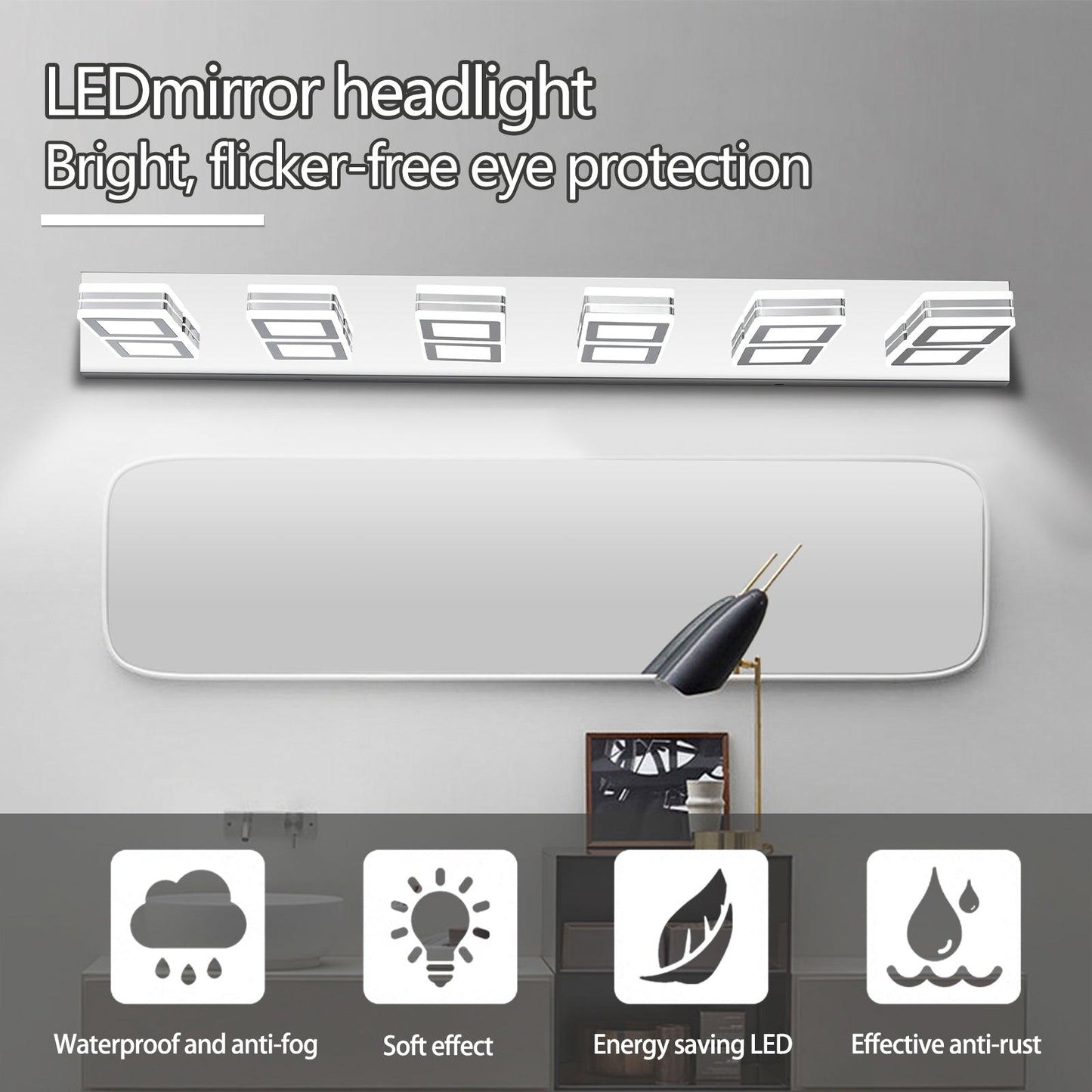 LED Modern Chrome Makeup Light, 6-Lights Acrylic Chrome Makeup Mirror Light - FurniFindUSA