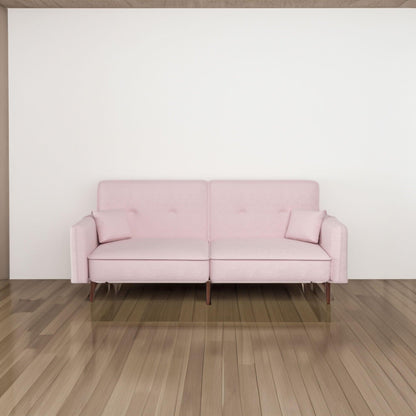 Convertible Sofa Bed with Wood Legs in Velvet(Pink) - FurniFindUSA