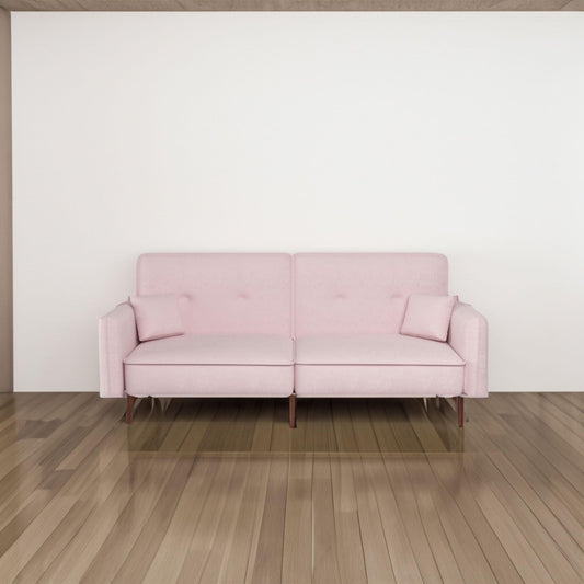 Convertible Sofa Bed with Wood Legs in Velvet(Pink) - FurniFindUSA