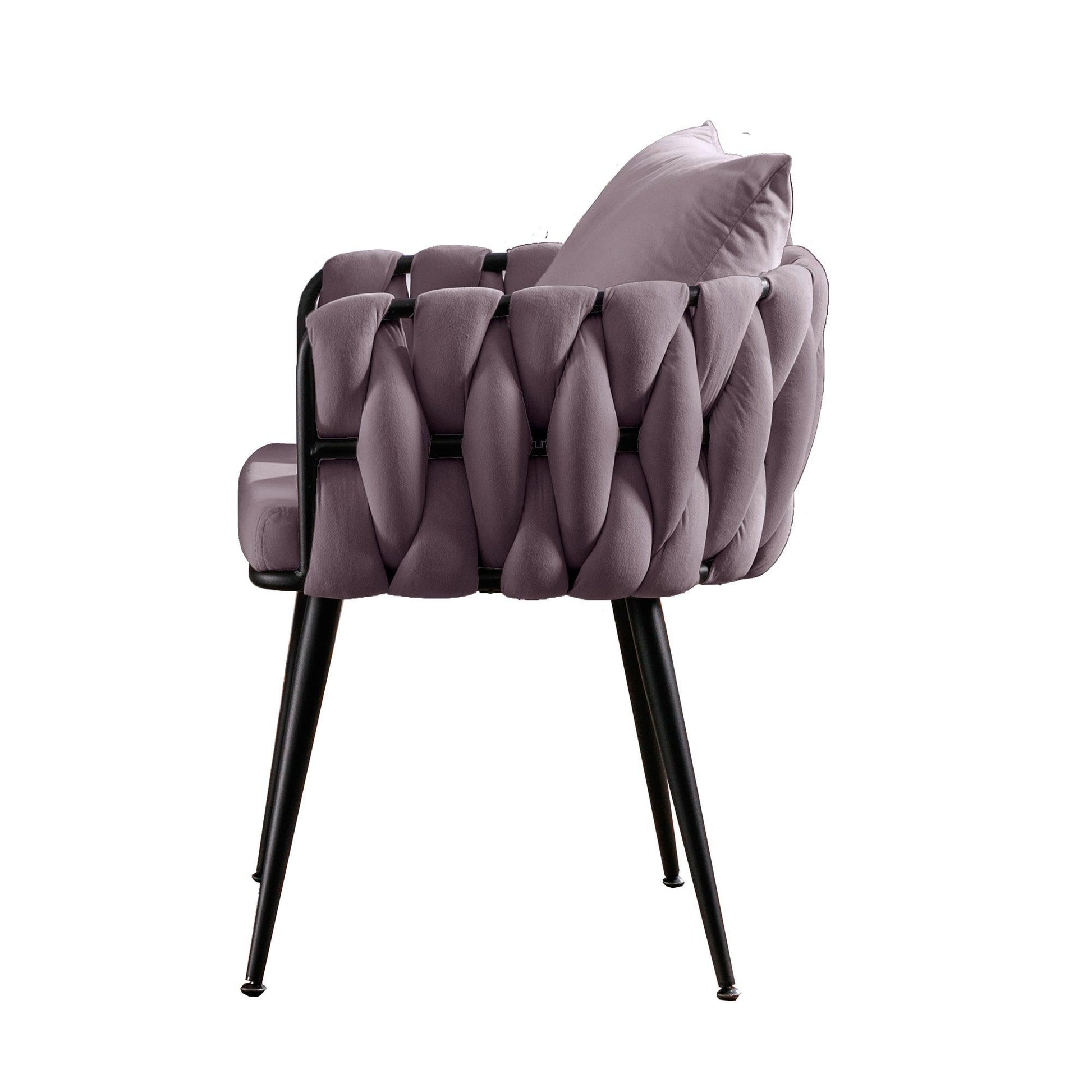 Pure Purple Modern Velvet Dining Chairs Set of 2 Hand Weaving Accent Chairs Living Room Chairs Upholstered Side Chair - FurniFindUSA