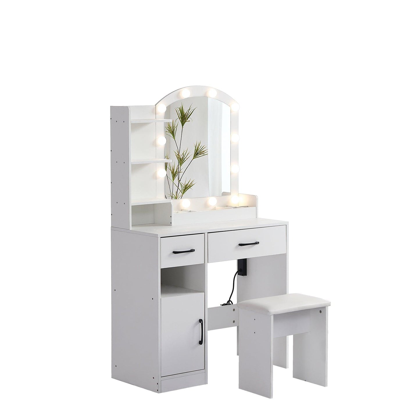 Vanity desk set including table with large lighted mirror 3 color lighting modes adjustable brightness white color - FurniFindUSA