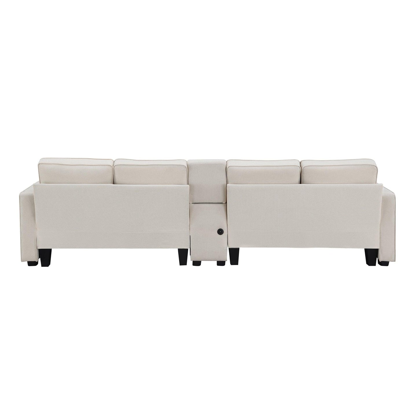 114.2" Upholstered Sofa with Console 2 Cupholders and 2 USB Ports Wired or Wirelessly Charged (4-Seat) - FurniFindUSA