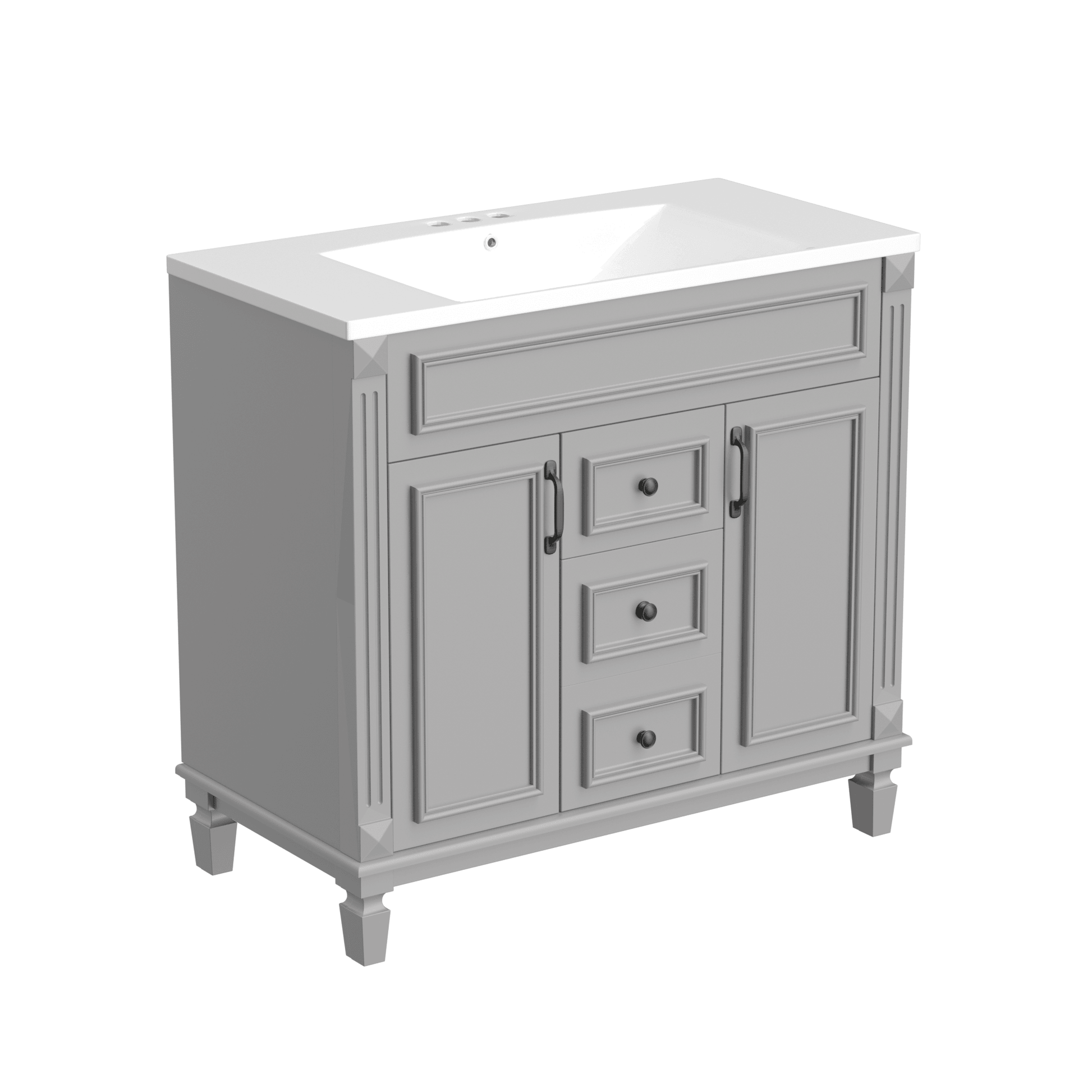 36'' Bathroom Vanity with Top Sink, Modern Bathroom Storage Cabinet with 2 Soft Closing Doors and 2 Drawers, Single Sink Bathroo - FurniFindUSA