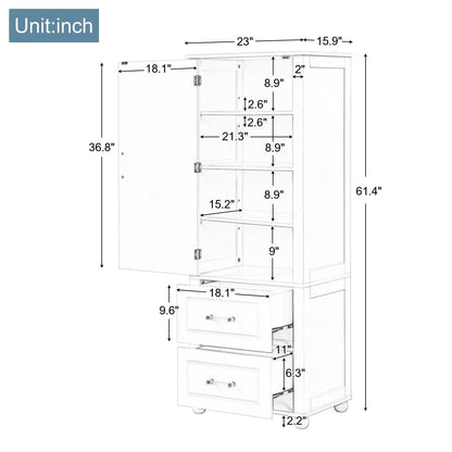 Tall bathroom storage cabinet with two drawers and adjustable shelves for independent storage - FurniFindUSA