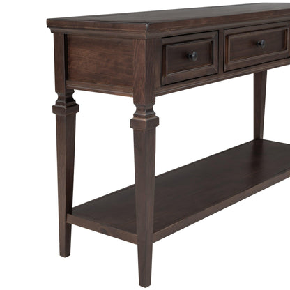 TREXM Classic Retro Style Console Table with Three Top Drawers and Open Style Bottom Shelf (Espresso) - FurniFindUSA