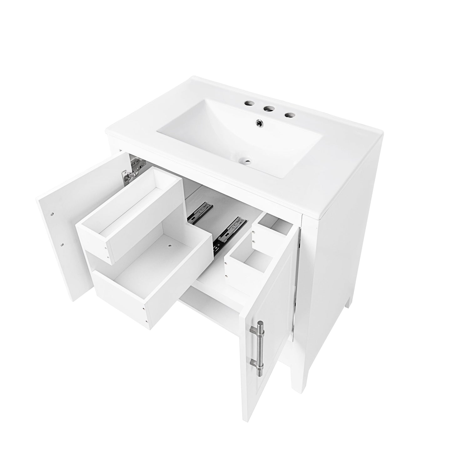 30" Bathroom Vanity with Sink Multi-functional Bathroom Cabinet with Doors and Drawers Solid Frame and MDF Board, White - FurniFindUSA