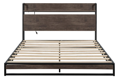 Platform Queen Bed with Socket Fast Assemble Design - FurniFindUSA