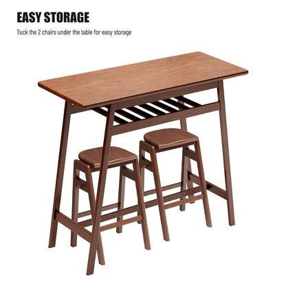 3 PCS Pub Dining Set Retro Bar Table Rubber Wood Stackable Backless High Stool for 2 - FurniFindUSA