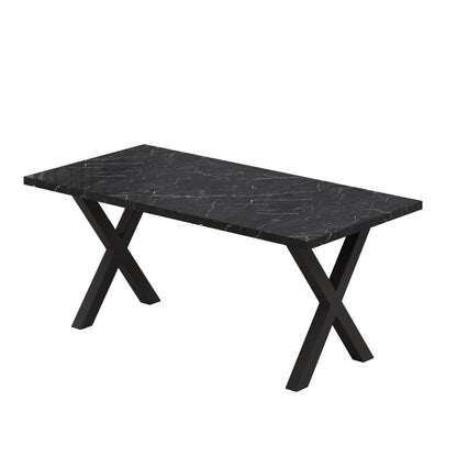 70.87"Modern Square Dining Table with Printed Black Marble Table Top+Black X-Shape Table Leg - FurniFindUSA