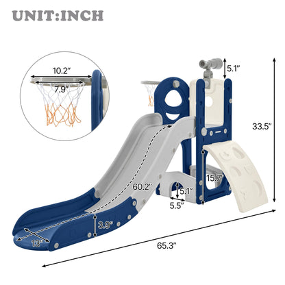 Freestanding Spaceship Set with Slide, Telescope and Basketball Hoop, Golf Holes for Toddlers, Kids Climbers Playground - FurniFindUSA