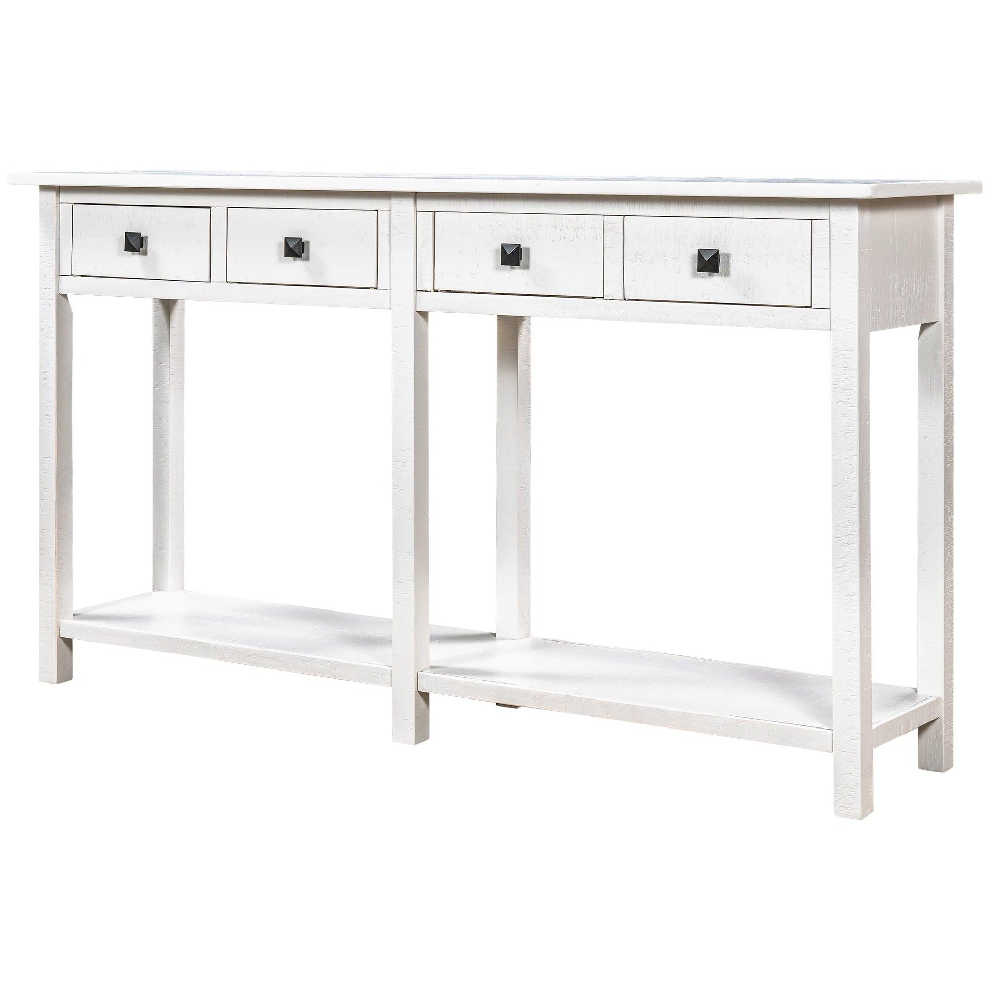 TREXM Rustic Brushed Texture Entryway Table Console Table with Drawer and Bottom Shelf for Living Room (Ivory White) - FurniFindUSA