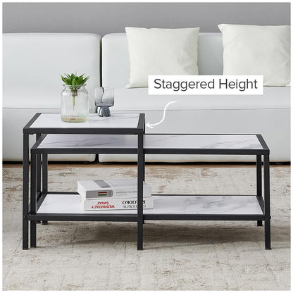 Modern Nesting coffee table Square & rectangle,Black metal frame with wood marble color top