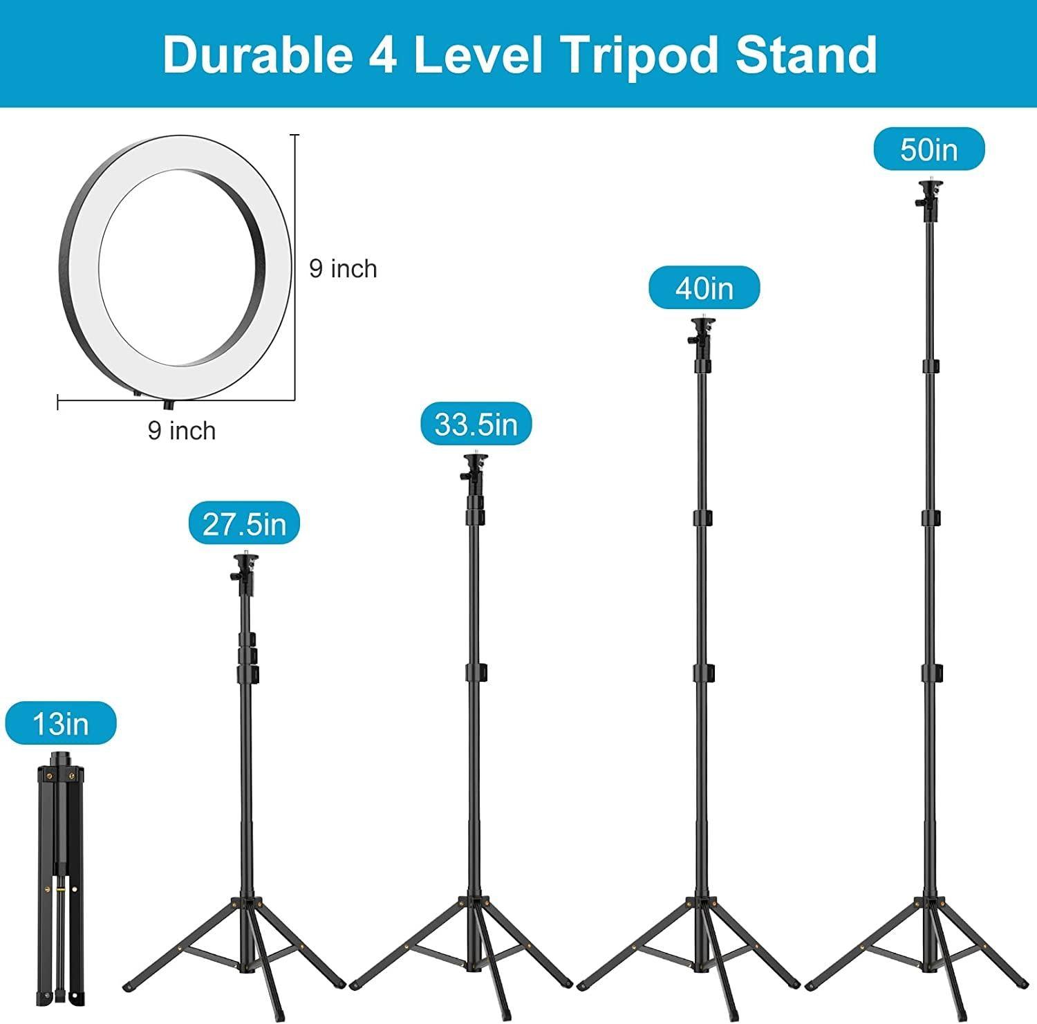 9 inch Ring Light with Stand and Phone Holder, 50" Tripod with Remote - FurniFindUSA