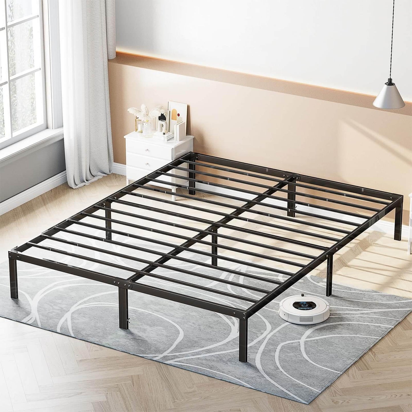 Bed Frame Metal Platform Bed Frame Mattress Foundation with Steel Slat Support - FurniFindUSA