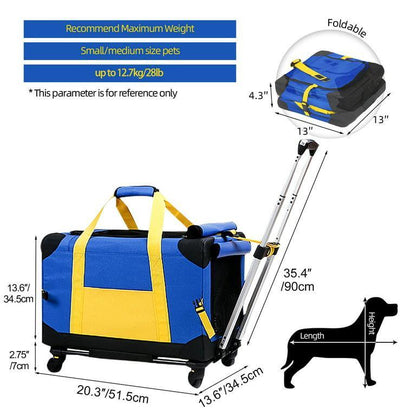 Pet Rolling Carrier with Wheels Pet Travel Carrier Transport Box Dog Strollers for Small Dogs/Cats Up to 28 LBS - FurniFindUSA