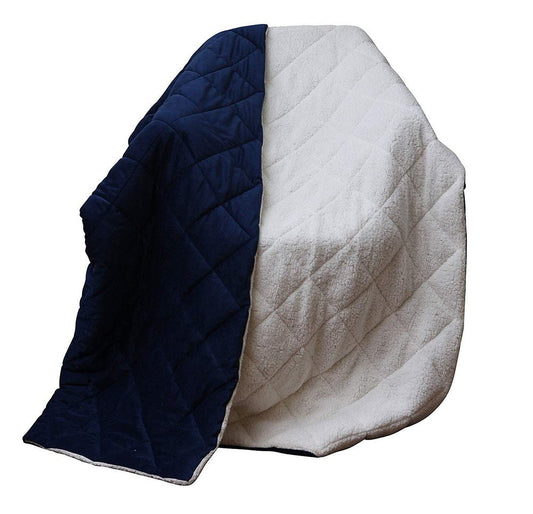 60" X 80" Navy Blue Fleece And Microfiber Quilted Plush Throw Blanket HomeRoots