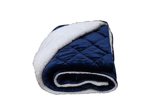 60" X 80" Navy Blue Fleece And Microfiber Quilted Plush Throw Blanket HomeRoots