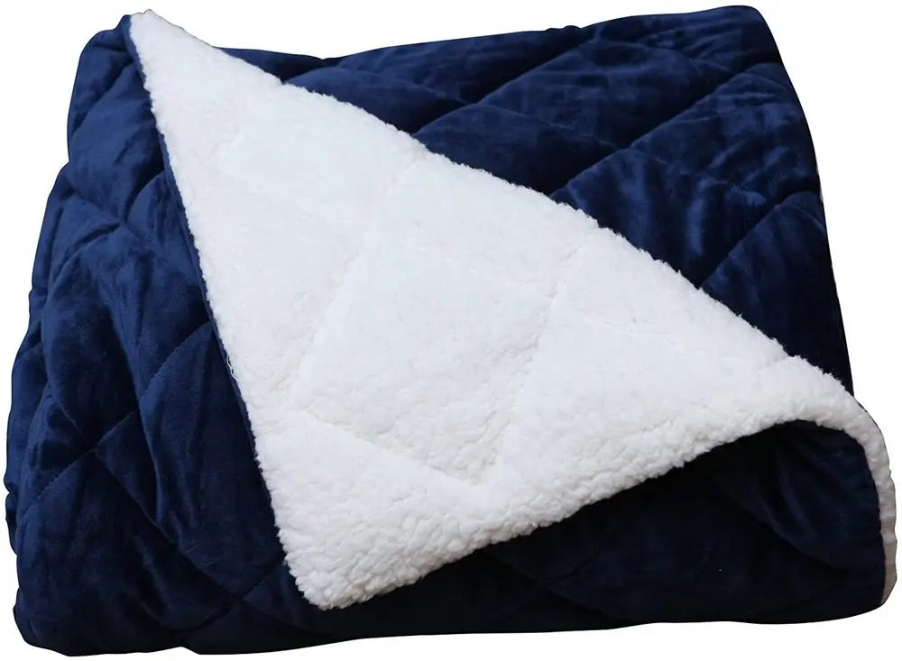 60" X 80" Navy Blue Microfiber Quilted Plush Throw Blanket HomeRoots