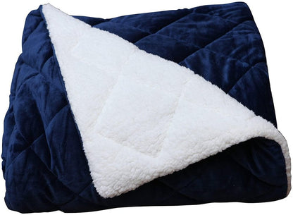 60" X 80" Navy Blue Fleece And Microfiber Quilted Plush Throw Blanket HomeRoots