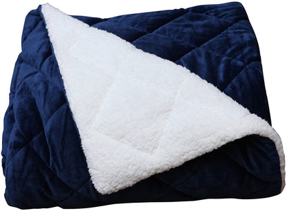 60" X 80" Navy Blue Fleece And Microfiber Quilted Plush Throw Blanket HomeRoots