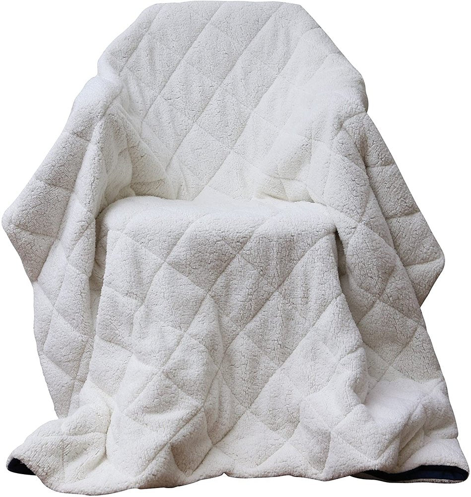 60" X 80" Navy Blue Fleece And Microfiber Quilted Plush Throw Blanket HomeRoots