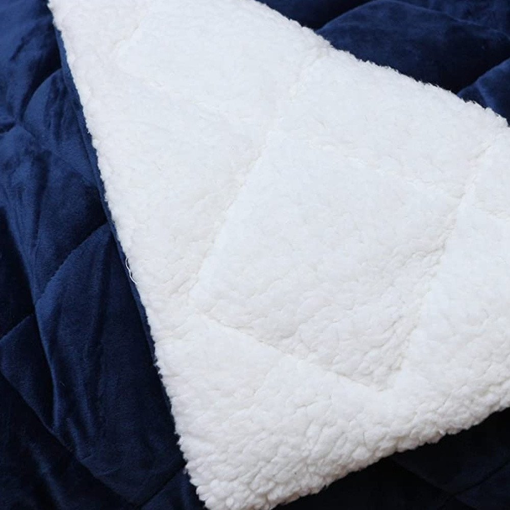 60" X 80" Navy Blue Fleece And Microfiber Quilted Plush Throw Blanket HomeRoots