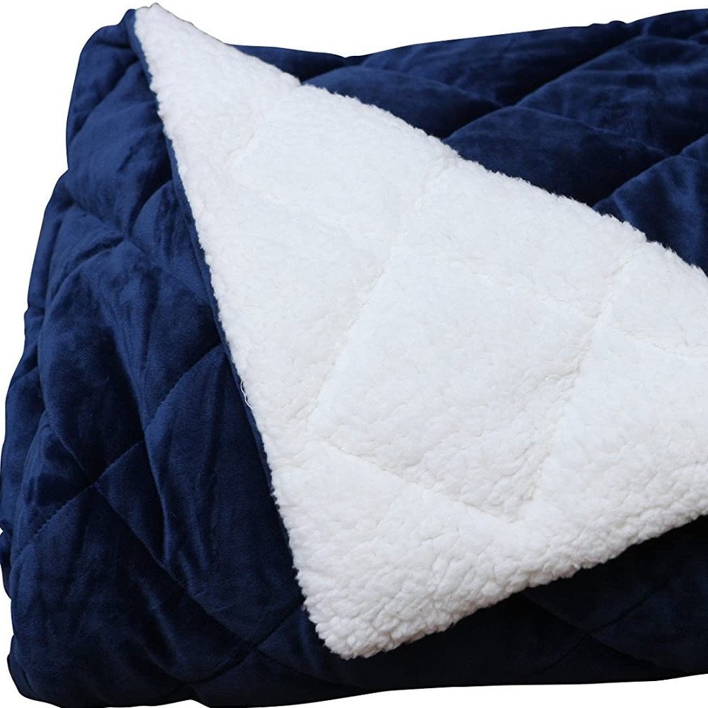 60" X 80" Navy Blue Fleece And Microfiber Quilted Plush Throw Blanket HomeRoots