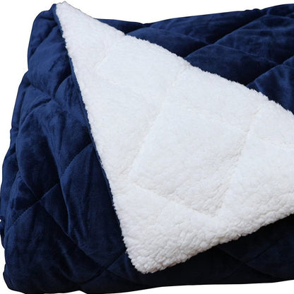60" X 80" Navy Blue Fleece And Microfiber Quilted Plush Throw Blanket HomeRoots