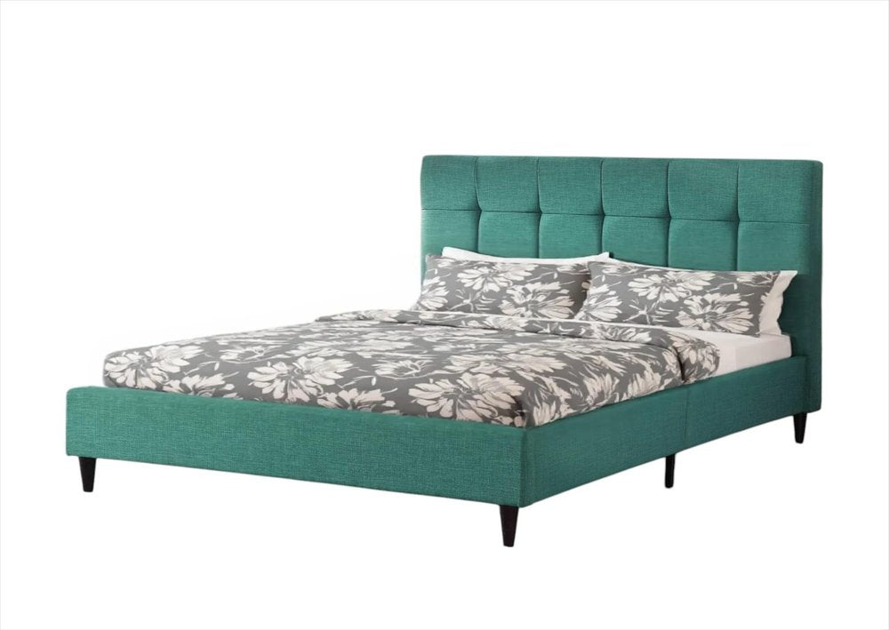 Turquoise Tufted Fabric Upholstered Queen Bed Frame HomeRoots