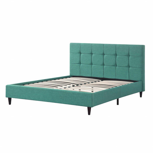 Solid Wood Queen Tufted Turquoise Upholstered Juteno Bed - FurniFindUSA