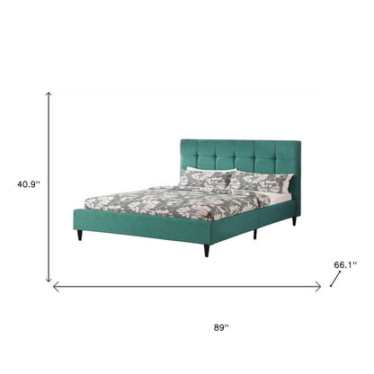 Turquoise Tufted Fabric Upholstered Queen Bed Frame HomeRoots