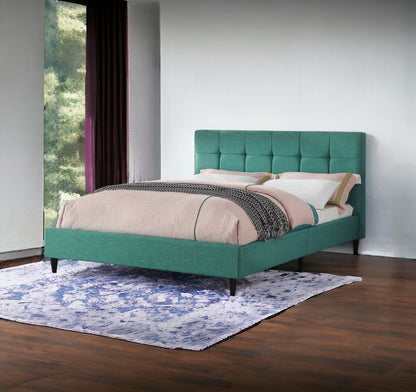 Turquoise Tufted Fabric Upholstered Queen Bed Frame HomeRoots