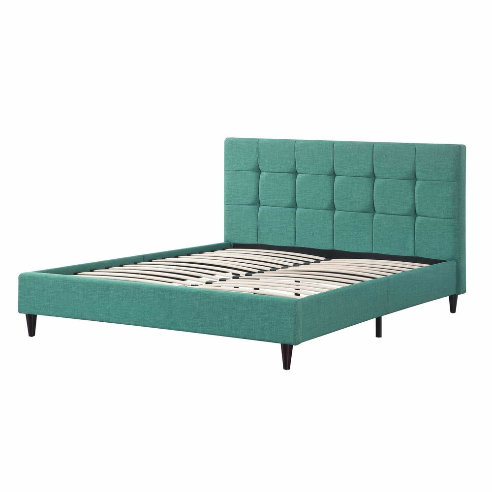 Turquoise Tufted Fabric Upholstered Queen Bed Frame HomeRoots