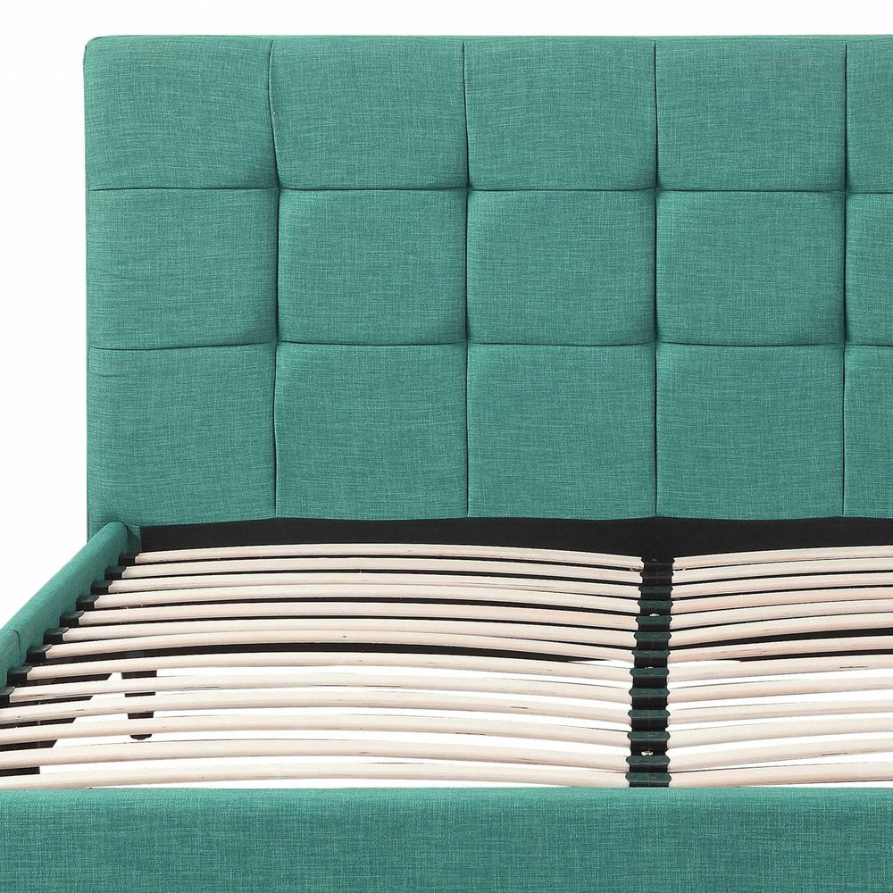 Turquoise Tufted Fabric Upholstered Queen Bed Frame HomeRoots