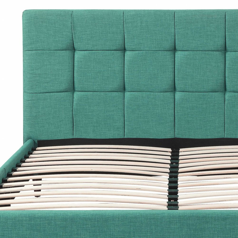 Turquoise Tufted Fabric Upholstered Queen Bed Frame HomeRoots