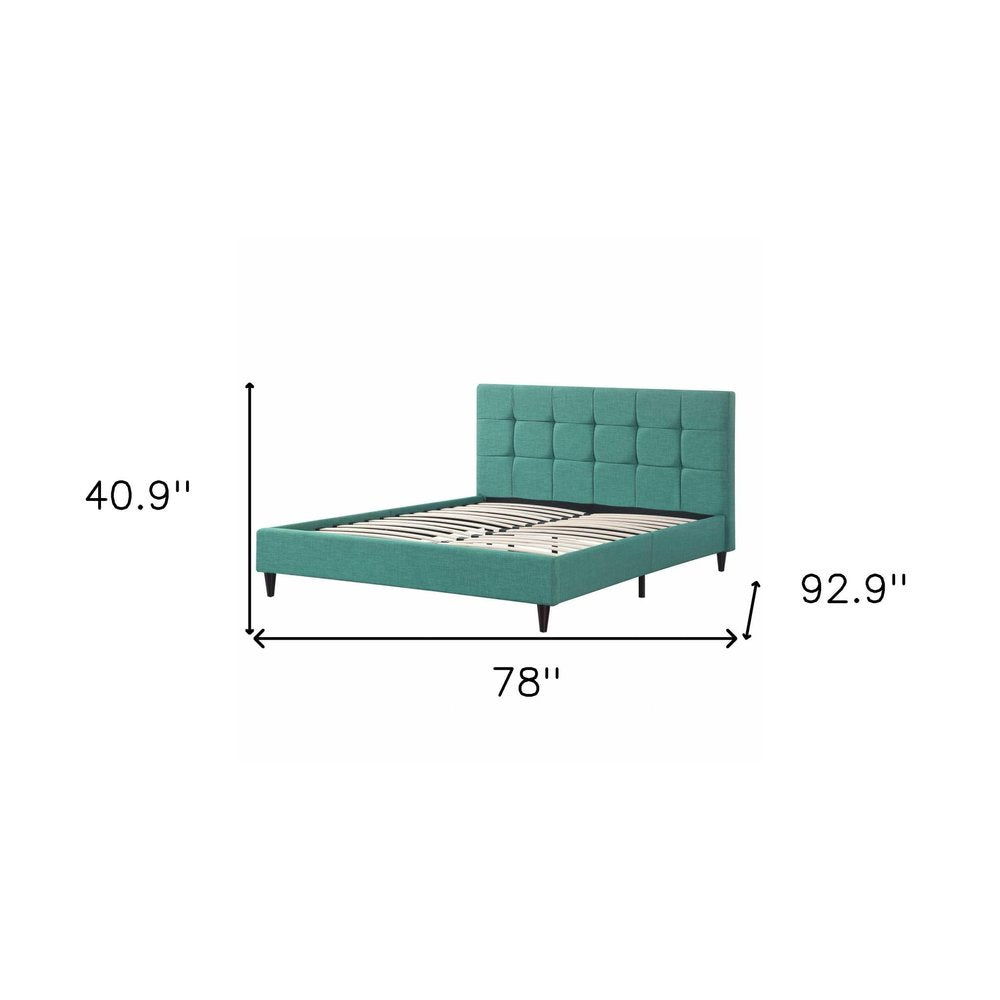 Turquoise Tufted Fabric Upholstered Queen Bed Frame HomeRoots