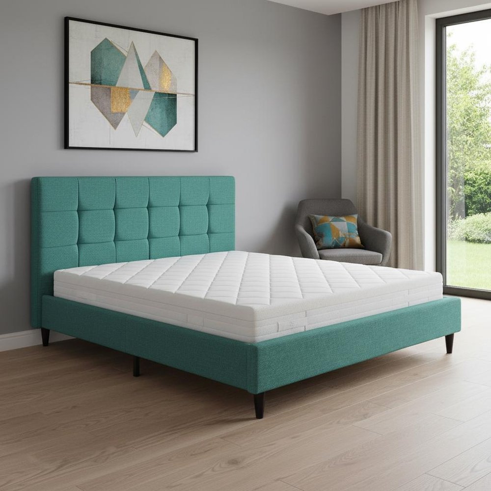 Turquoise Tufted Fabric Upholstered Queen Bed Frame HomeRoots
