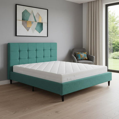 Turquoise Tufted Fabric Upholstered Queen Bed Frame HomeRoots