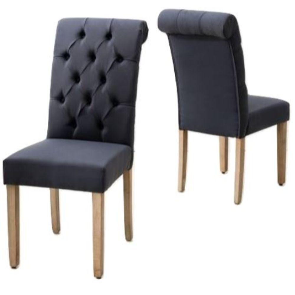 Set of Two Tufted Blue And Brown Upholstered Linen Dining Parsons Chairs - FurniFindUSA