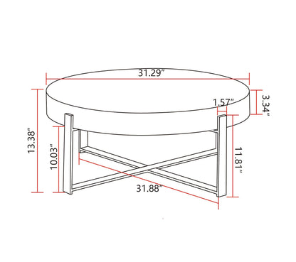 31.29"Modern Retro Splicing Round Coffee Table Fir Wood Table Top with Cross Legs Metal Base - FurniFindUSA