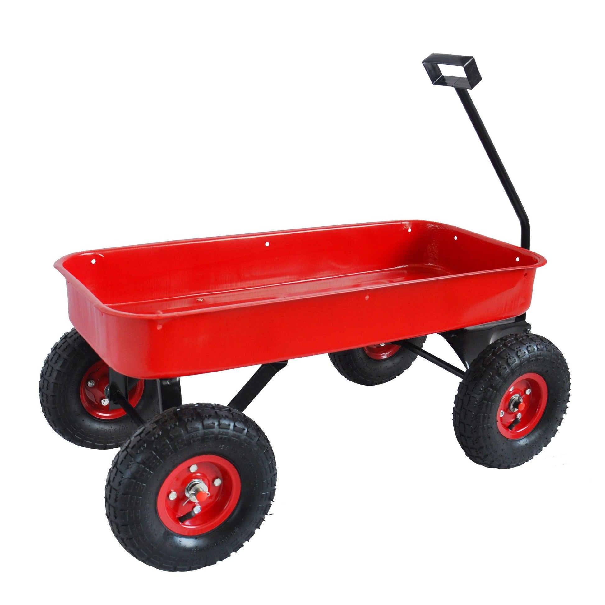 Outdoor Wagon All Terrain Pulling w/Wood Railing Air Tires Children Kid Garden（Red） - FurniFindUSA