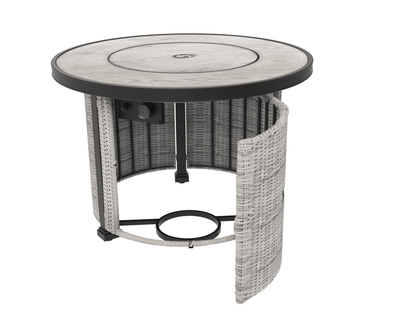 36in Round Gas Fire Pit Table,50,000 BTU Outdoor Wicker Propane Firepit w/Lid, Fire Glass - FurniFindUSA